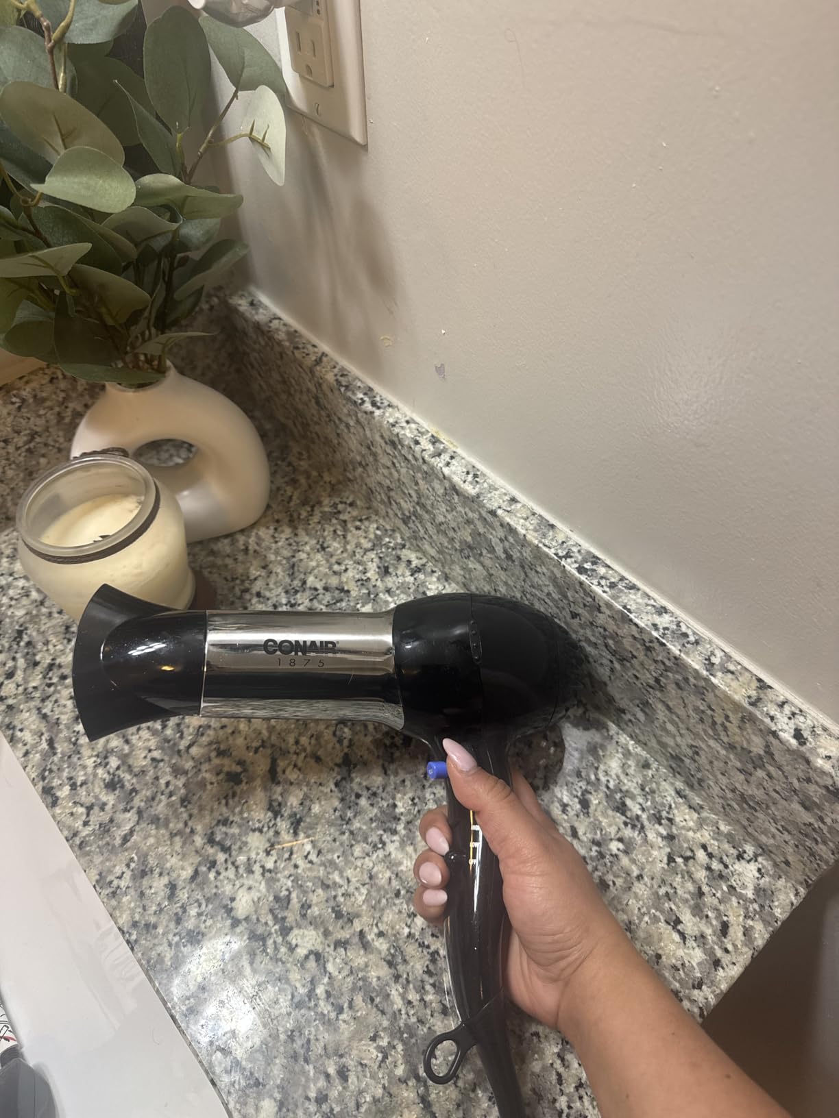 Conair Hair Dryer, 1875W Full-Size Hair Dryer with Ionic Conditioning, Blow Dryer, Tourmaline Ceramic Technology for Quick Drying, Black/Chrome customer photo 1
