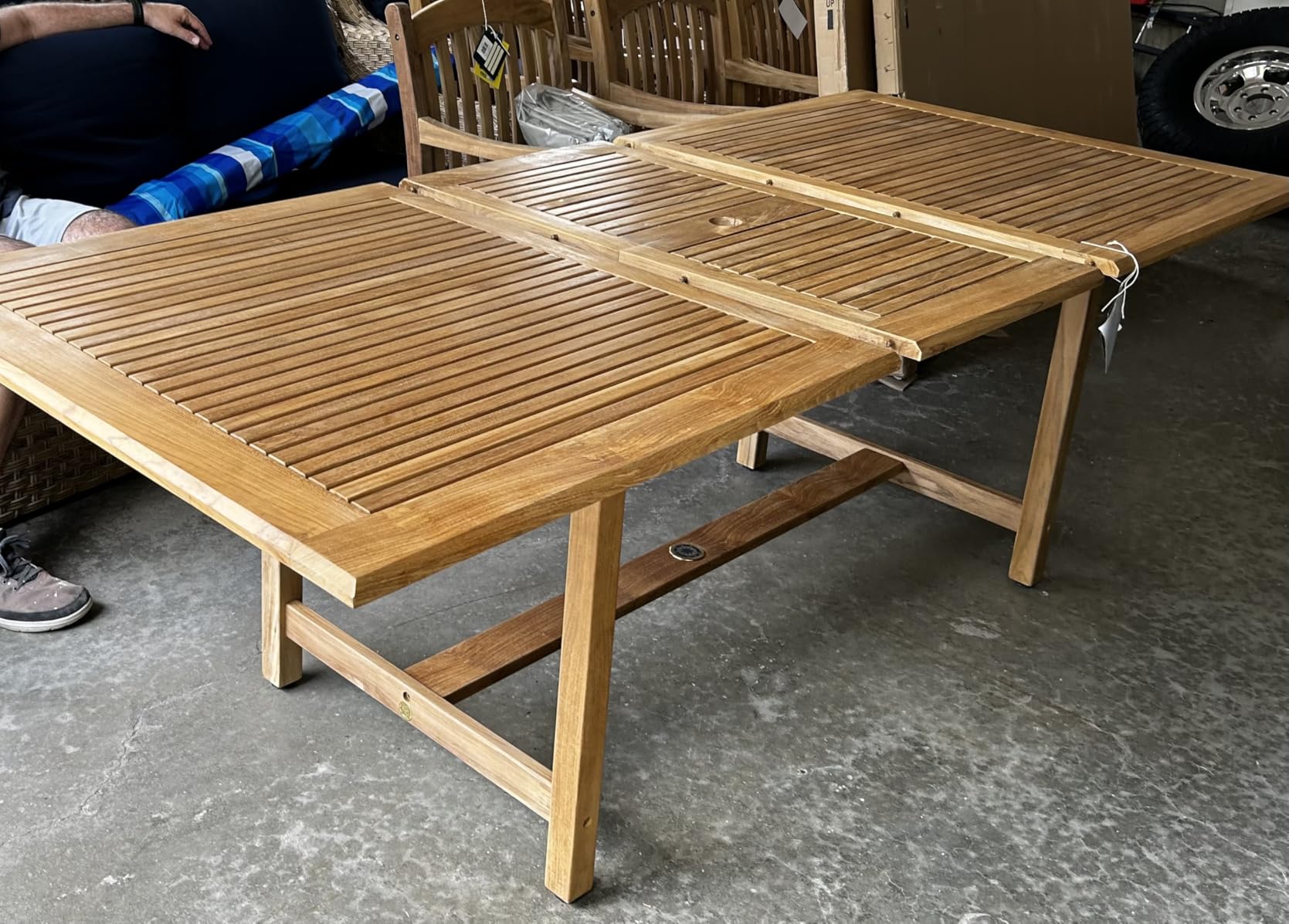 Amazonia Newcastle 9-Piece Outdoor Rectangular Dining Table Set | Certified Teak | Ideal for Patio and Indoors, Light Brown customer photo 1