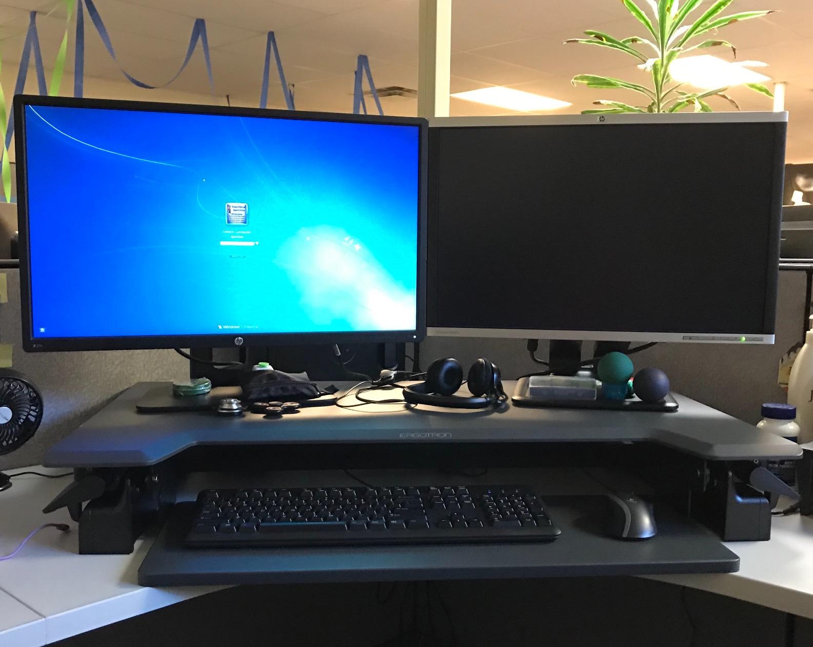 Ergotron WorkFit-TL Standing Desk Converter, Dual Monitor Sit Stand Desk Riser for Tabletops, 37.5 Inch Width, Black customer photo 1