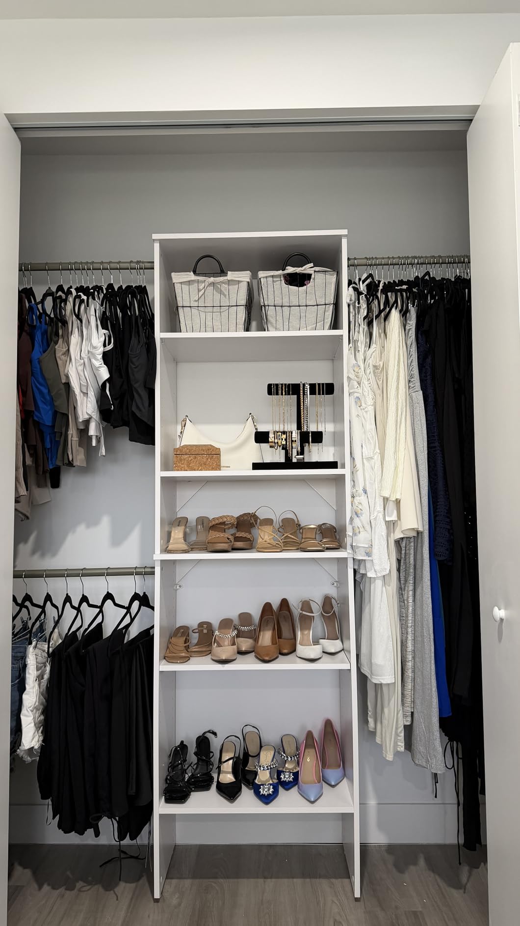 ClosetMaid SuiteSymphony Wood Closet Organizer System, 25-Inch Starter Kit with Tower and 3 Hang Rods and Shelving, Adjustable, Customizable customer photo 1