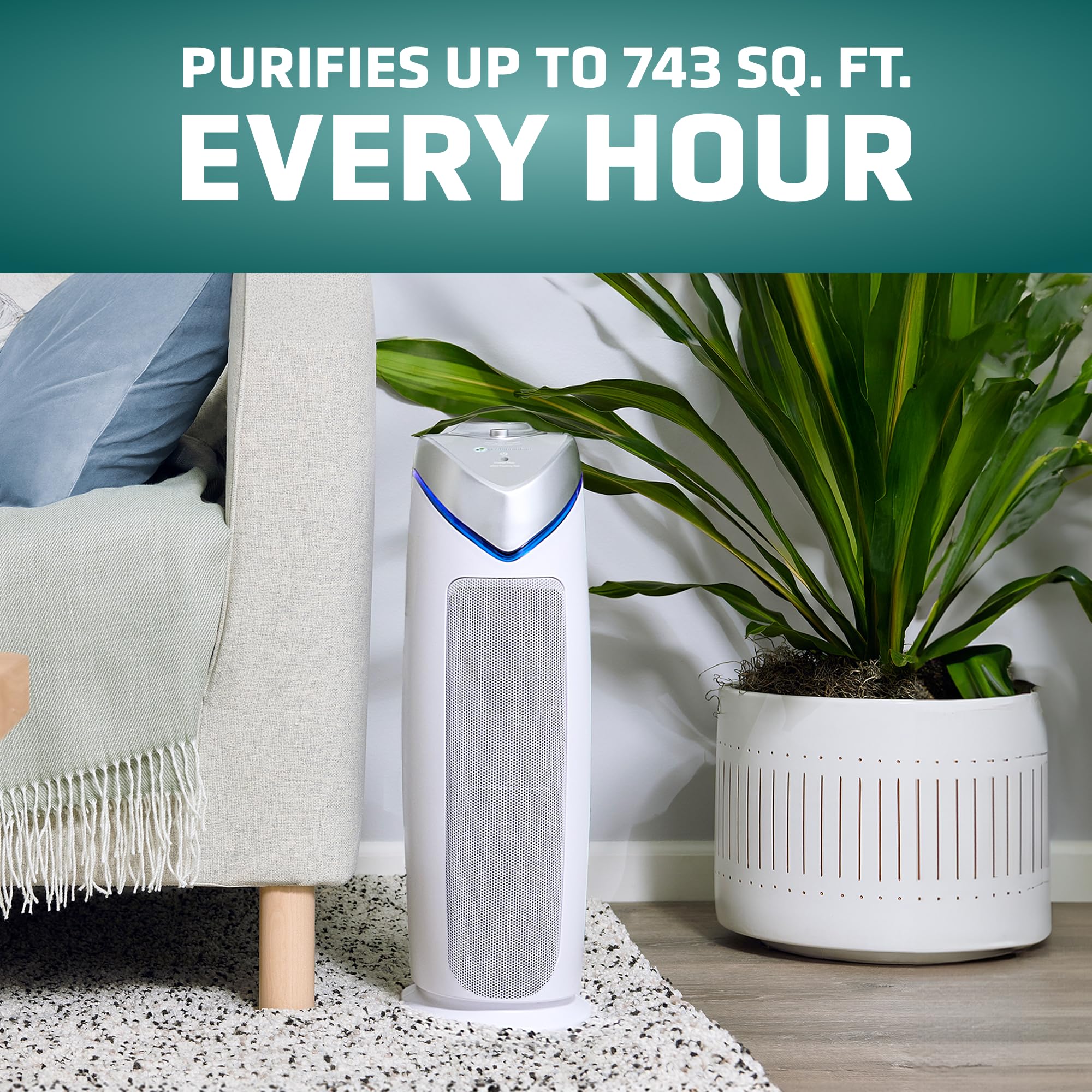 GermGuardian Air Purifier for Home with HEPA Pure Filter, for Wildfire Smoke, Pet Dander, Pollen, Odors, Large Rooms - 743 Sq. Ft., Removes 99.97% Pollutants, UV-C Light, 22
