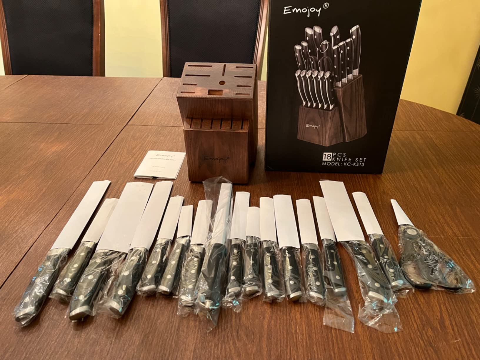 Emojoy Knife Set, 18-Piece Kitchen Knife Set with Block Wooden, Manual Sharpening for Chef Knife Set, German Stainless Steel customer photo 2