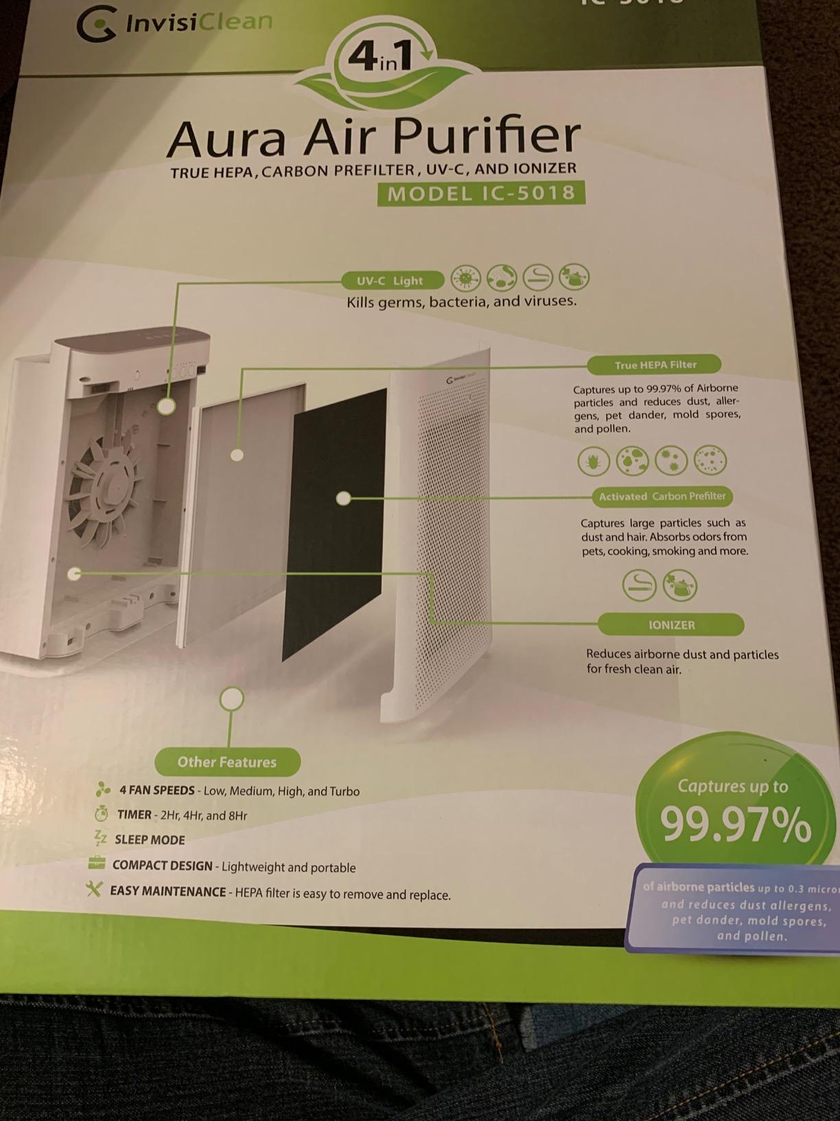 Air Purifier for Home Allergies & Pets | 4-in-1 H13 True HEPA Filter/Ionizer/Carbon + UV Light | Portable Air Purifiers for Large Room & Bedroom Odor Elimination - InvisiClean Aura II customer photo 2
