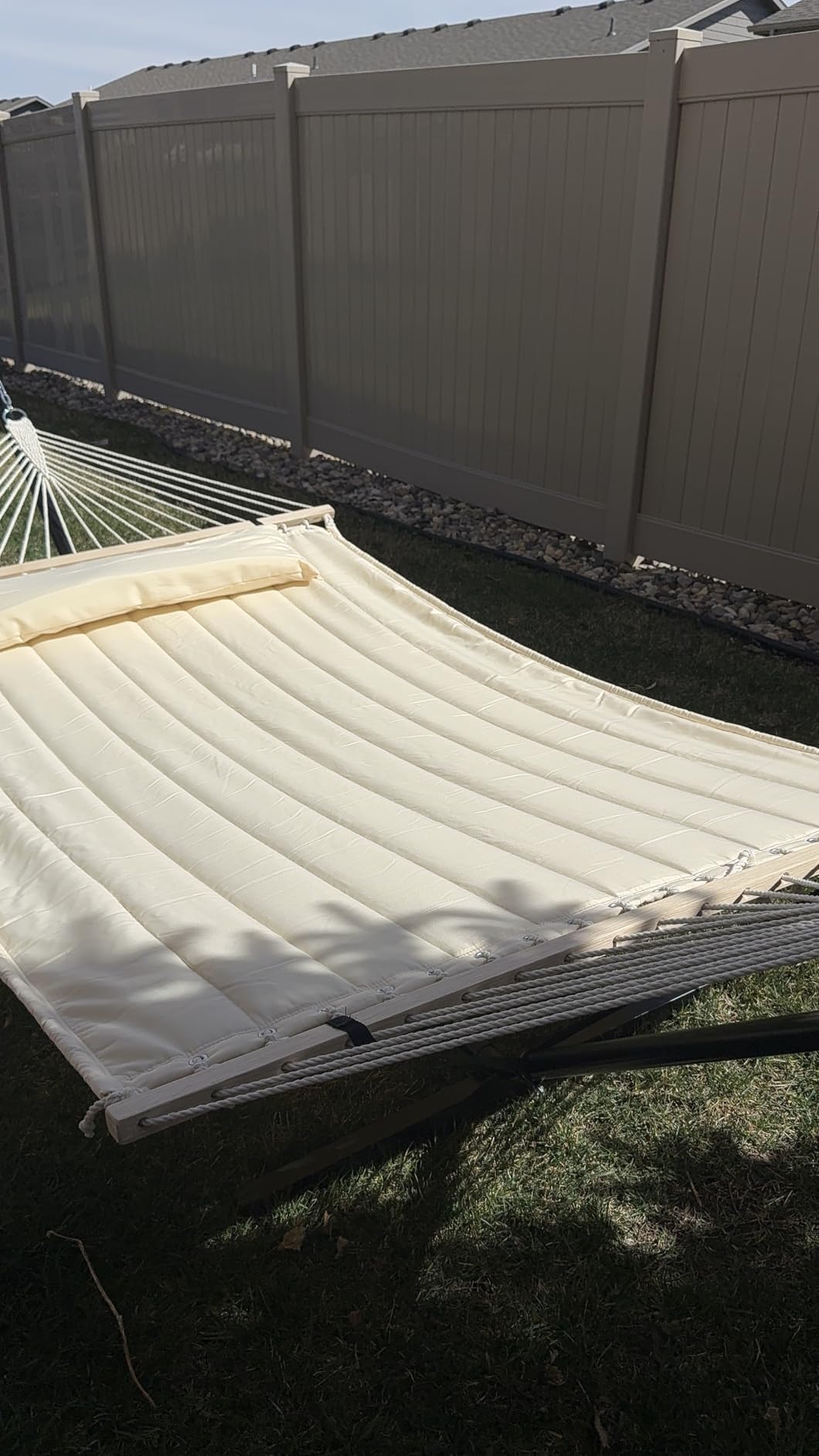 SUNCREAT 55 Inch Extra Large Double Hammock with Stand, 475lbs Capacity, Outdoor Portable Hammock with Hardwood Spreader Bar, Extra Large Pillow, Grey customer photo 1