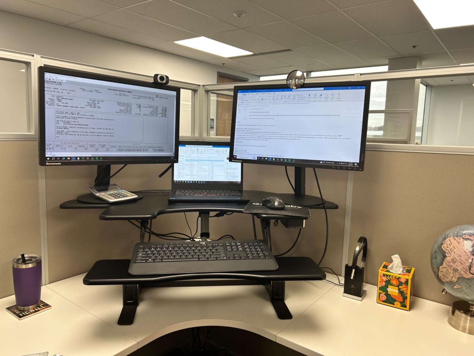 VIVO 43 inch Corner Electric Height Adjustable Cubicle Stand Up Desk Converter, VE Series, Sit to Stand Tabletop Dual Monitor Riser with USB Port, Black, DESK-V000VCE customer photo 1