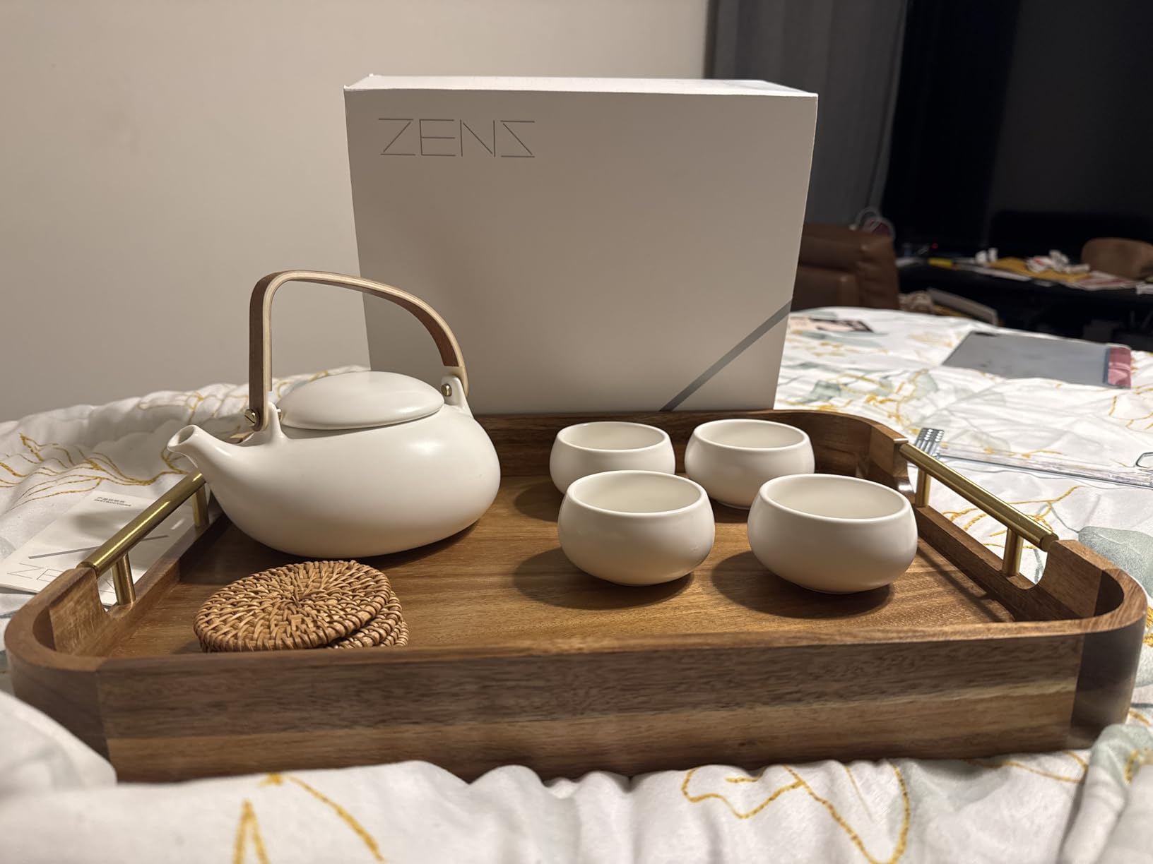 ZENS Modern Japanese Tea Set, 27 oz Ceramic Japanese Teapot with Fine Strainers and 4 Cups for Loose Leaf Tea Steeper, Wood Handle Matte Japanese Teapots customer photo 1