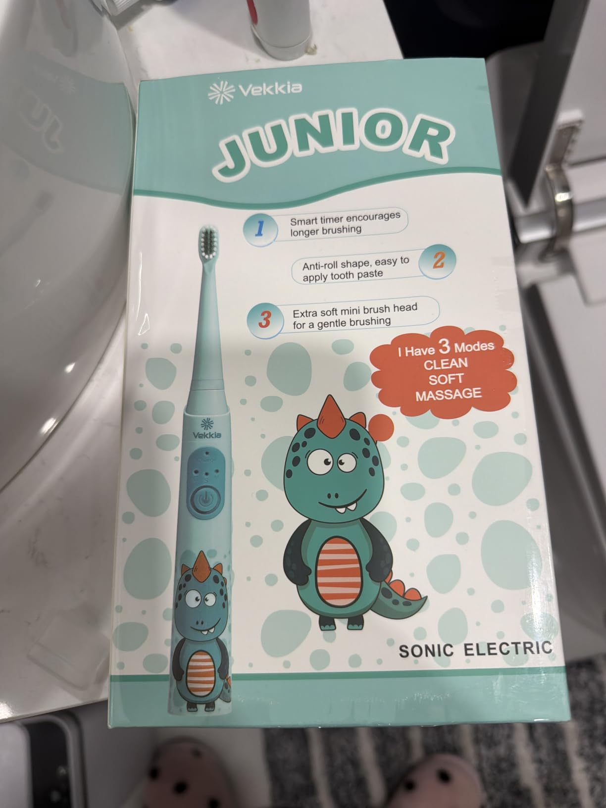 Vekkia Sonic Rechargeable Kids Electric Toothbrush, 3 Modes with Memory, Fun & Easy Cleaning, 24000 Strokes, IPX7 Waterproof, 2-Min Timer for Age 5+, 4 Soft Bristles (Blue) customer photo 1