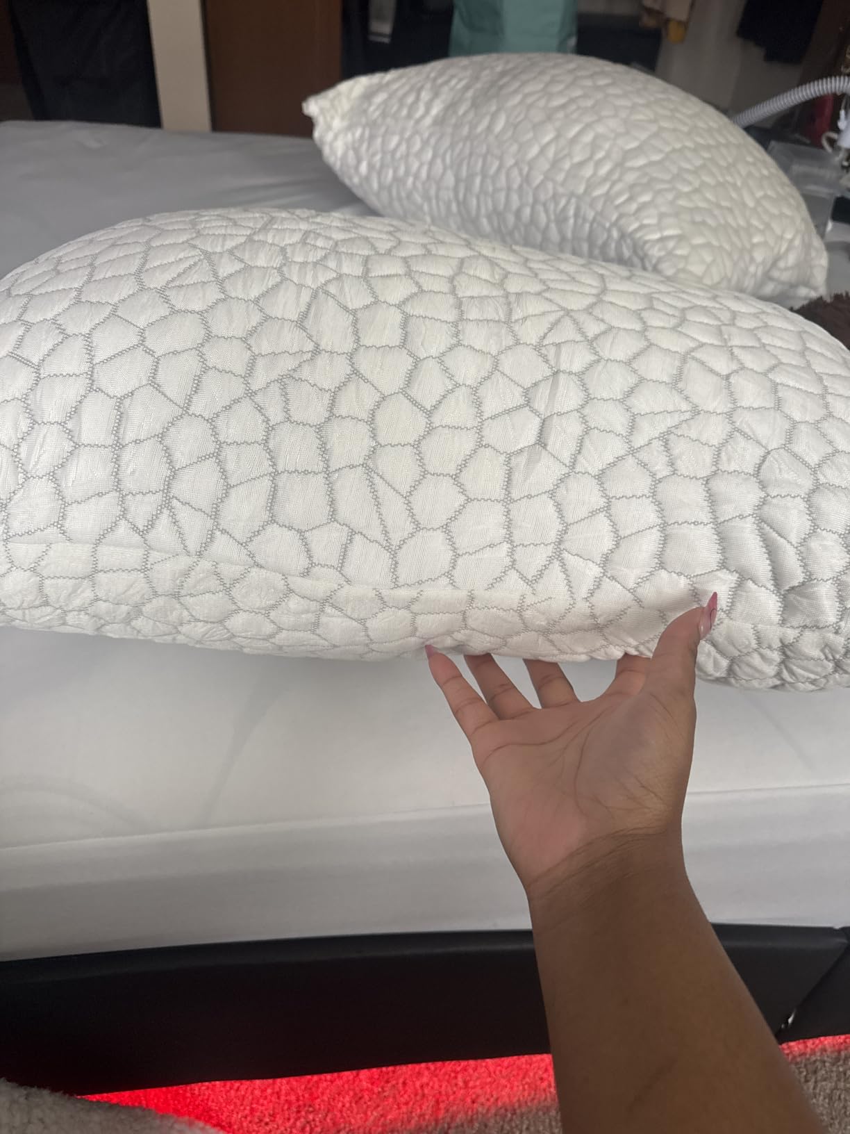 QUTOOL Cooling Pillow for Sleeping, CertiPUR-US Shredded Memory Foam Queen Pillows Set of 2, Cool Pillow for Hot Sleepers Adjustable Firm Pillow for Side, Back, Stomach Sleepers customer photo 1