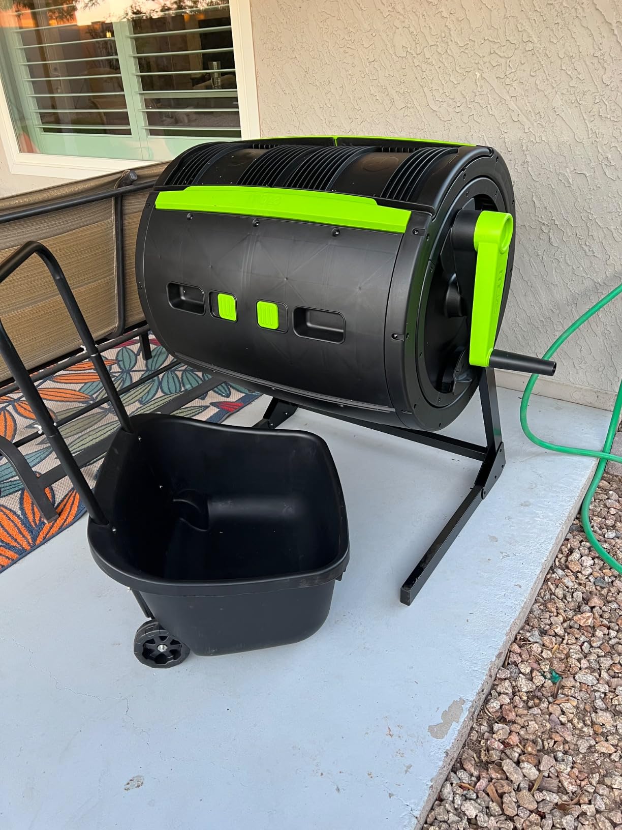 MAZE Two Stage 65 gal Compost Tumbler with Large Double Doors and Open Frame - Includes Compost Cart, Kitchen Caddie, Corn Bags, and Retractable Plant Caddie customer photo 1