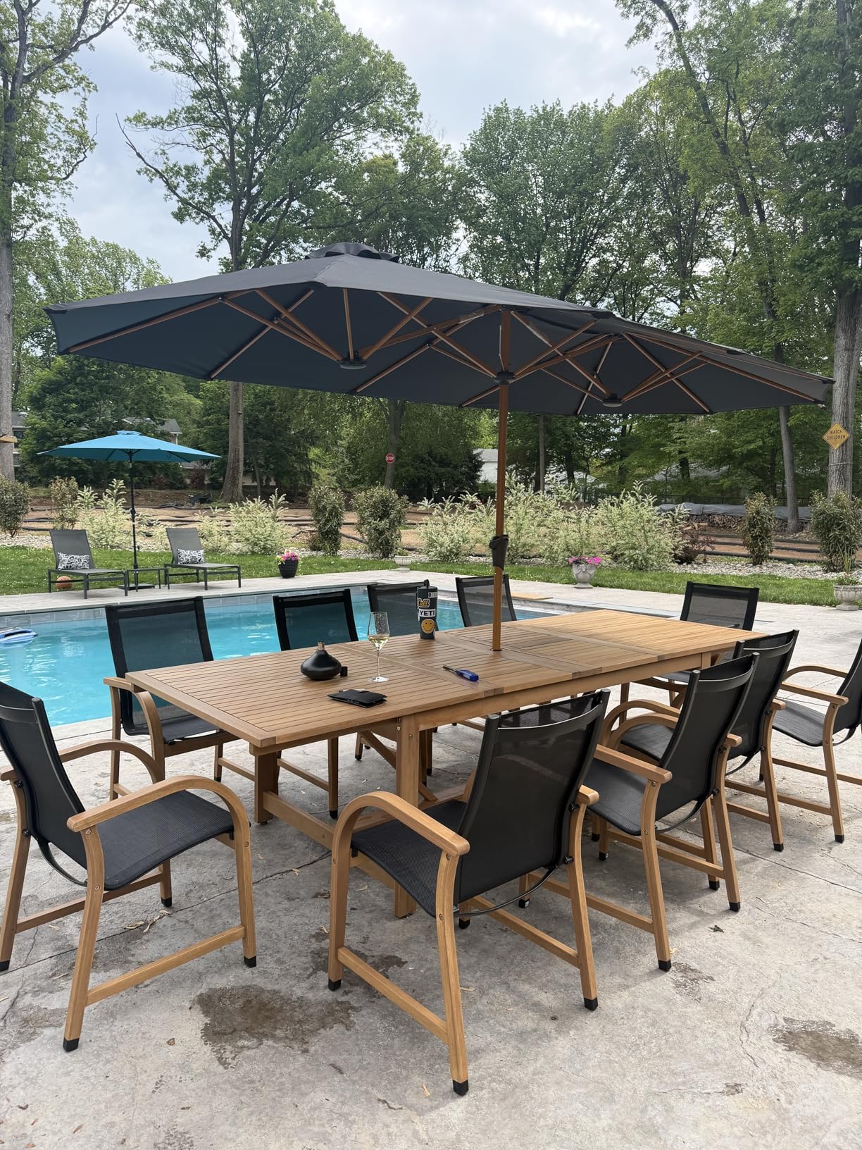Amazonia Franklin 9-Piece Rectangular Extendable Patio Dining Set Teak Finish and Weather-Net Technology Ideal for Outdoors and Indoors customer photo 2