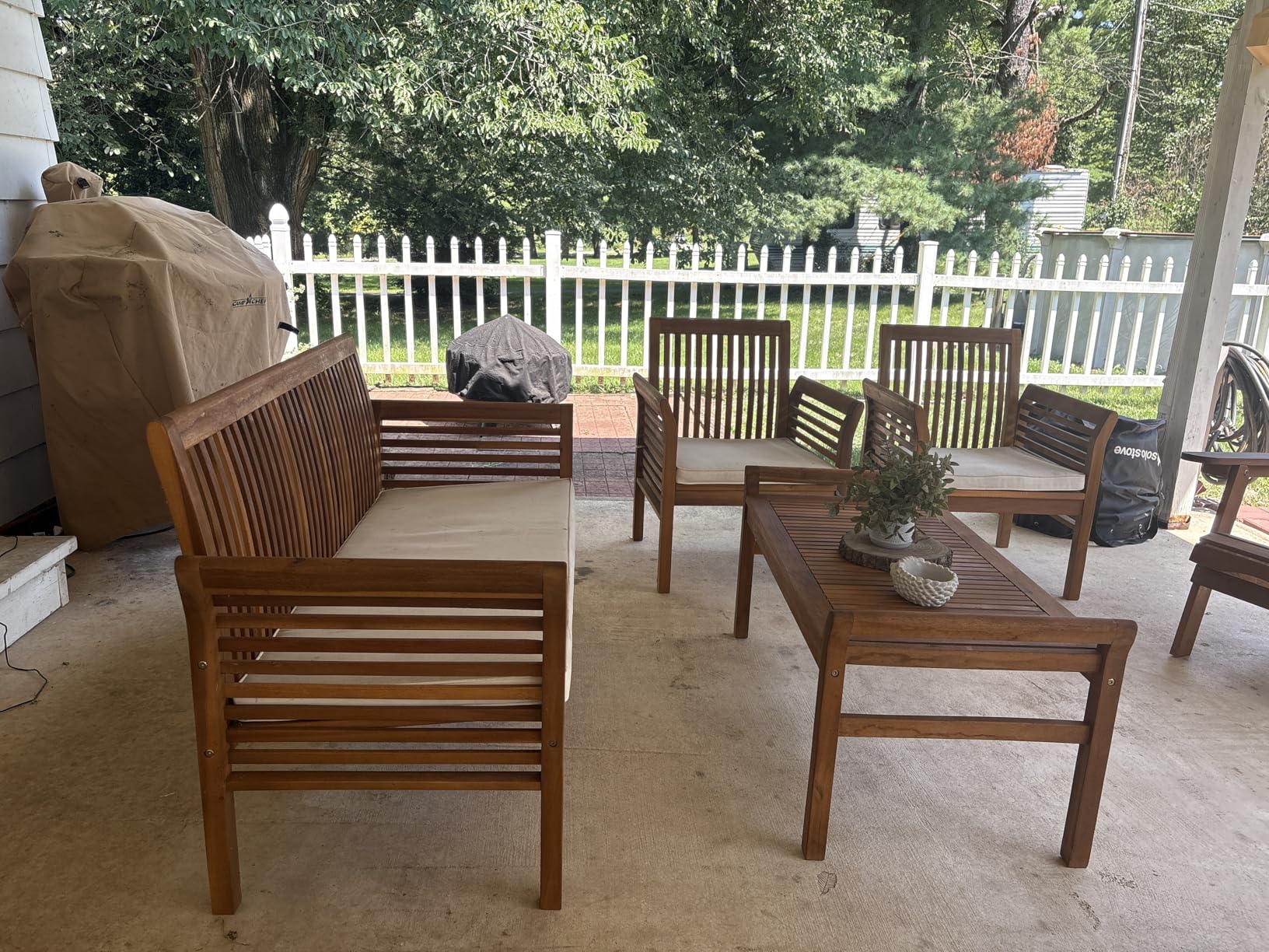 Tangkula 4 Piece Outdoor Acacia Wood Sofa Set with Water Resistant Cushions, Padded Patio Conversation Table Chair Set w/Coffee Table for Garden, Backyard, Poolside customer photo 1