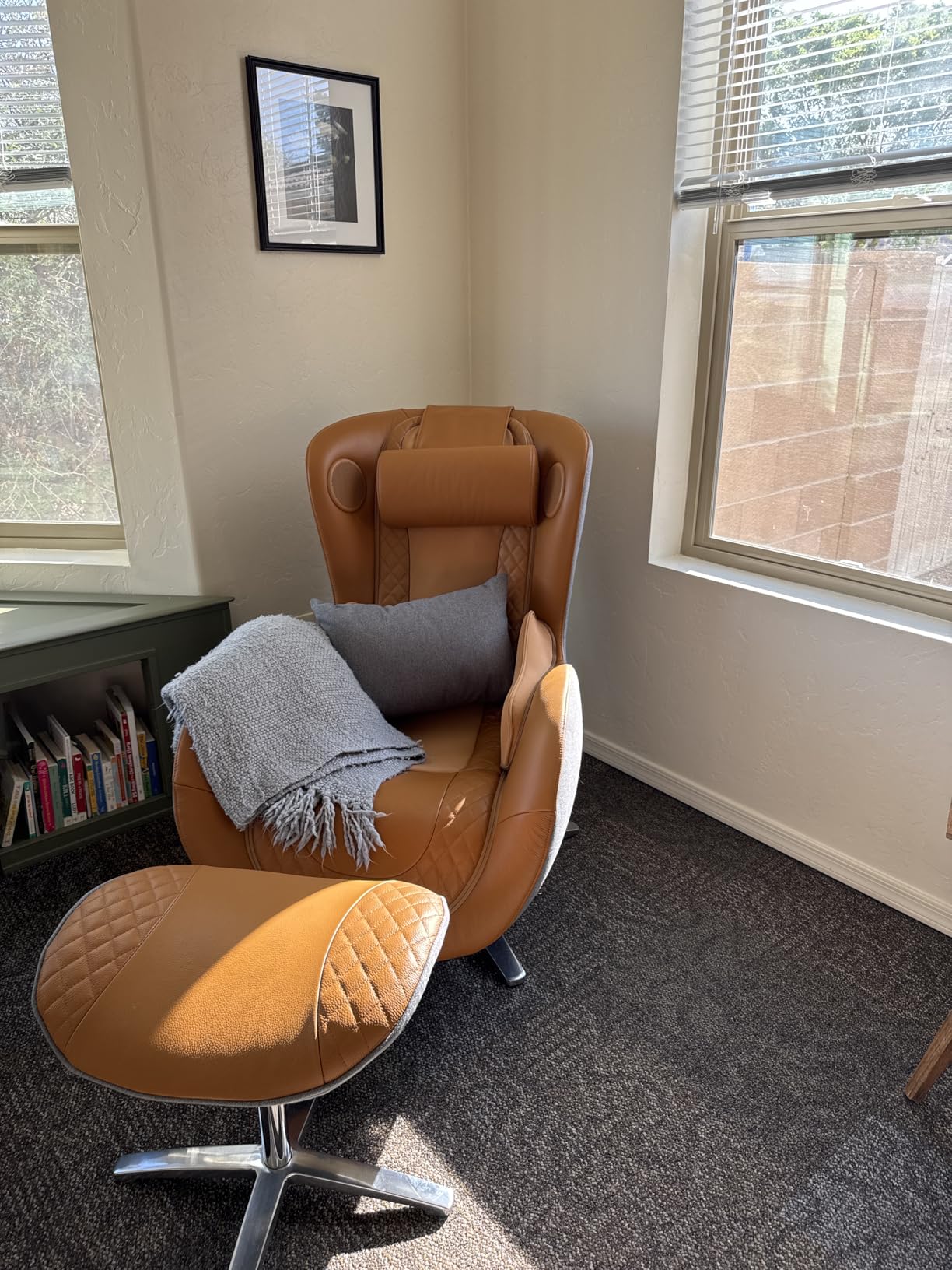 NOUHAUS Heated Classic Massage Chair Full Body and Spot Massaging Recliner with Ottoman, Bluetooth Speaker, in-Chair Charger, Portable Shiatsu Body Massager Chair (Caramel, Leather) customer photo 2