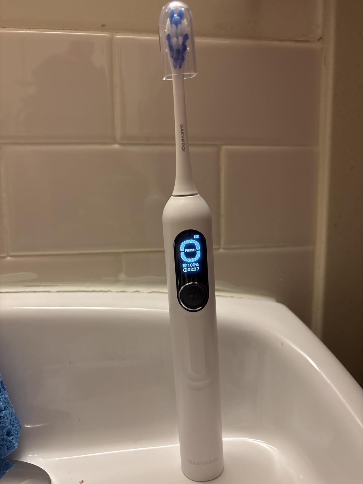 SAKYPRORAL Kids Electric Toothbrush for Boys Teens (6-15Y), Smart Screen with Brushing Score, Soft Bristles, Visual Timer for Braces, 150 Days Battery with Travel Case (Blue) customer photo 1