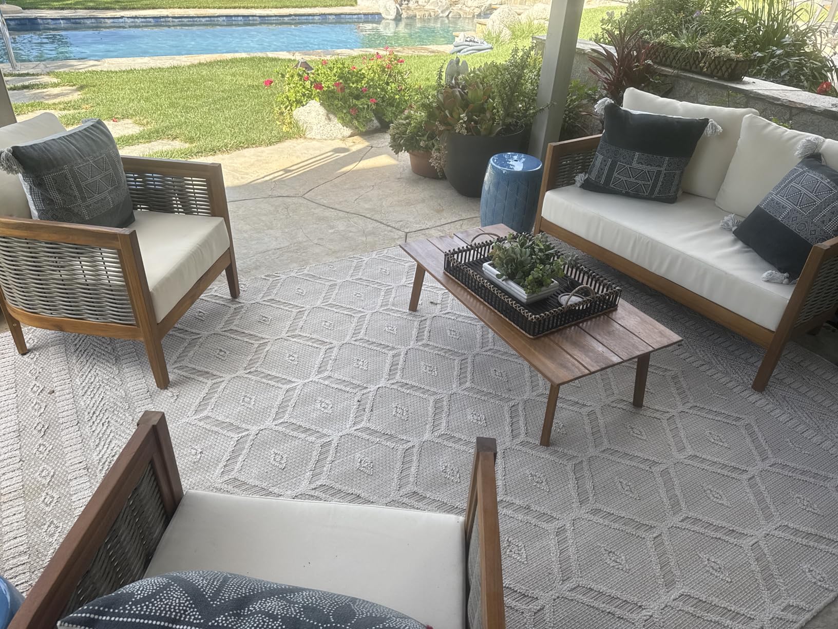 CHRISTOPHER KNIGHT HOME Burchett Outdoor 4pc Chat Set - Acacia Wood and Wicker - Teak/Mixed Brown/Beige customer photo 2