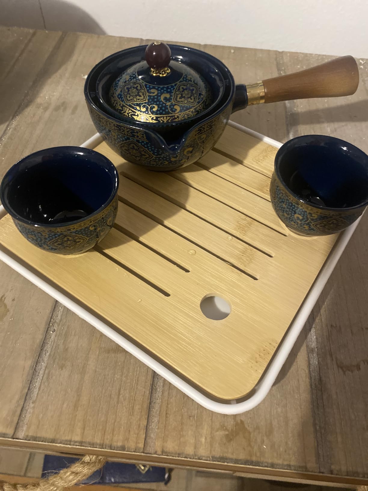 LURRIER Porcelain Chinese Gongfu Tea Set, Portable Teapot Set with 360 Rotation Tea Maker and Infuser, Portable All in One Gift Bag for Travel,Home,Gifting,Outdoor and Office (Floral Blue) customer photo 2