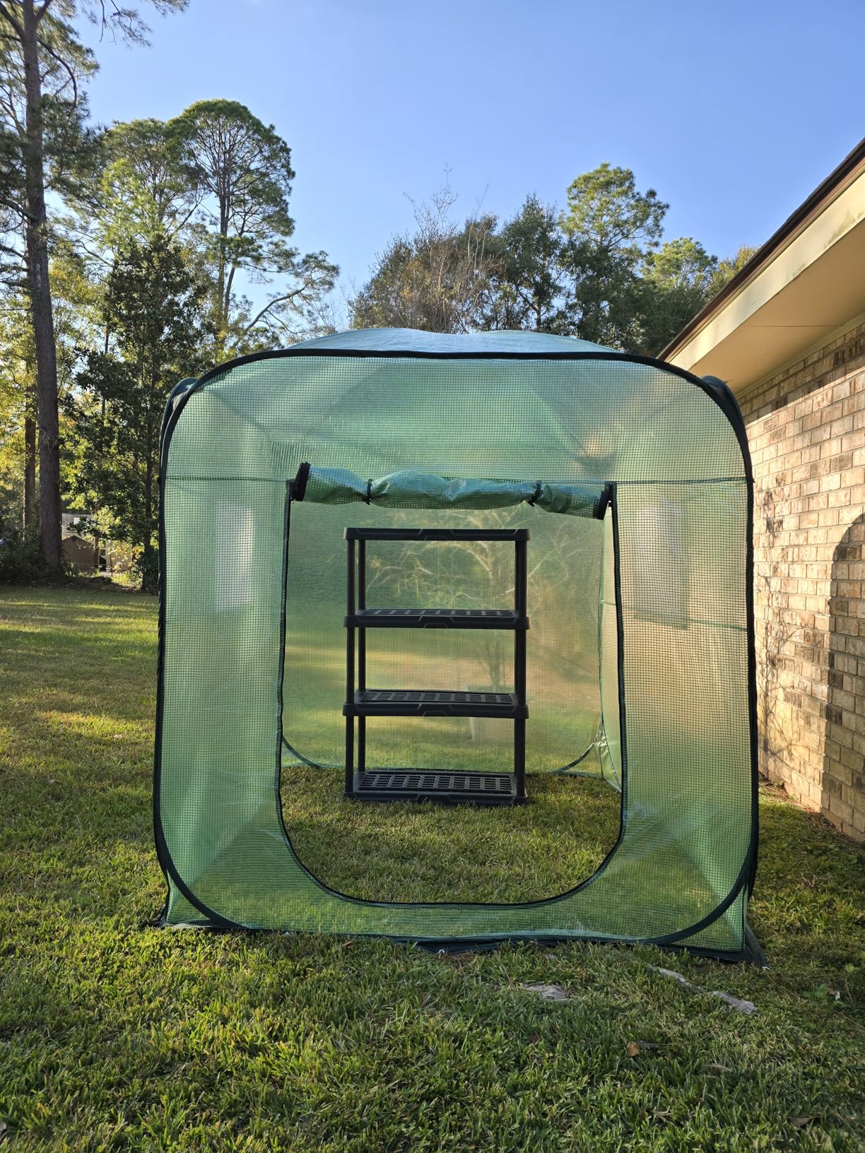 Porayhut Pop Up Greenhouse Tent, Portable X-Large Walk-in Flower House, Indoor Outdoor Gardening Plant Sunshine Room with PE Mesh Cloth Cover for Protecting Plant from Cold Frost & Birds customer photo 1