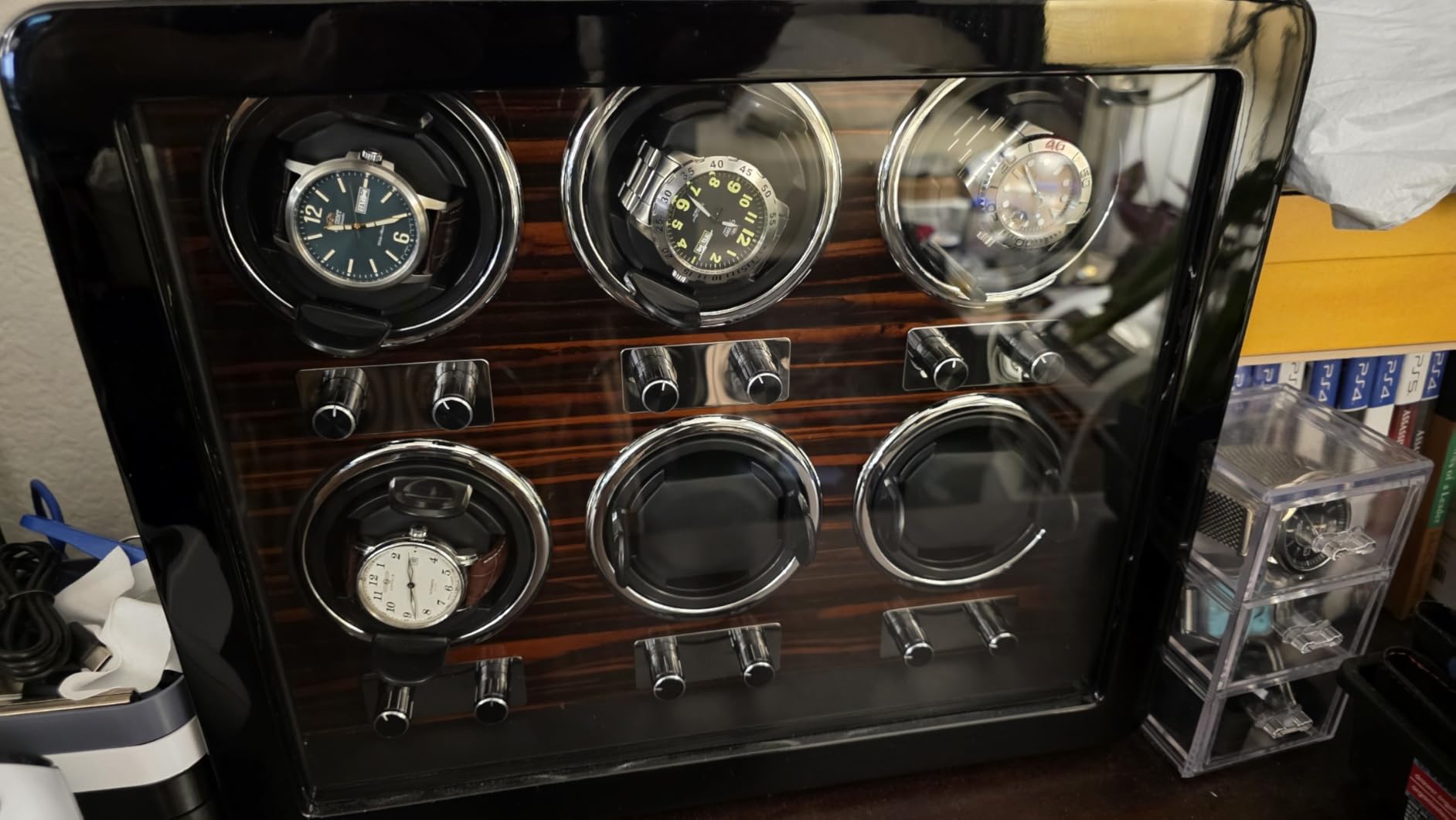 Oryx Watch Winders for 3/6 Automatic Watches Wooden Rotating Watch Box 15 Rotation Modes Setting Display Case with LED Light, AC or USB Powered Super Quiet Mabuchi Motor customer photo 2