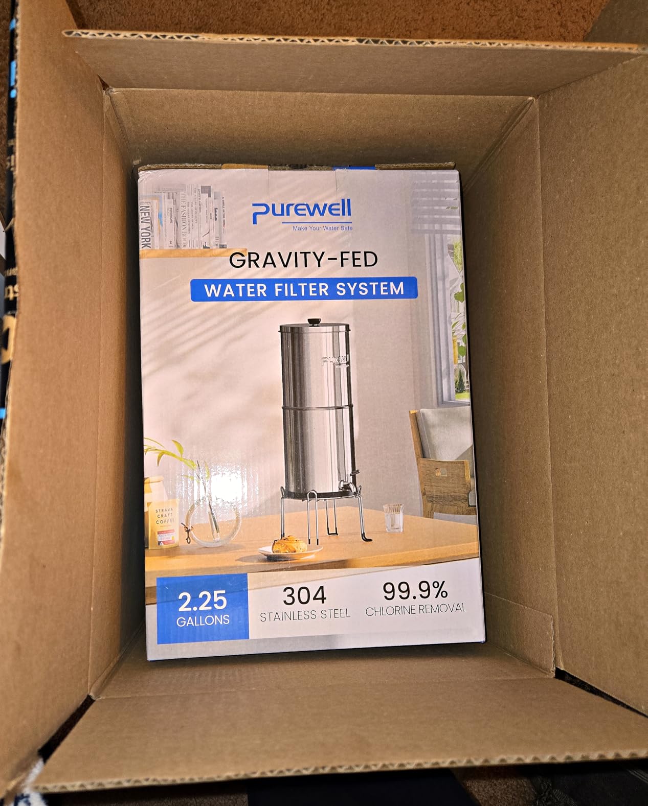 Purewell 3-Stage 0.01um Ultra-Filtration Gravity Water Filter System, NSF/ANSI 42&372 Certification, 304 Stainless Steel Countertop System with 2 Filters and Stand, Reduce 99% Chlorine, 2.25G, PW-OB customer photo 2