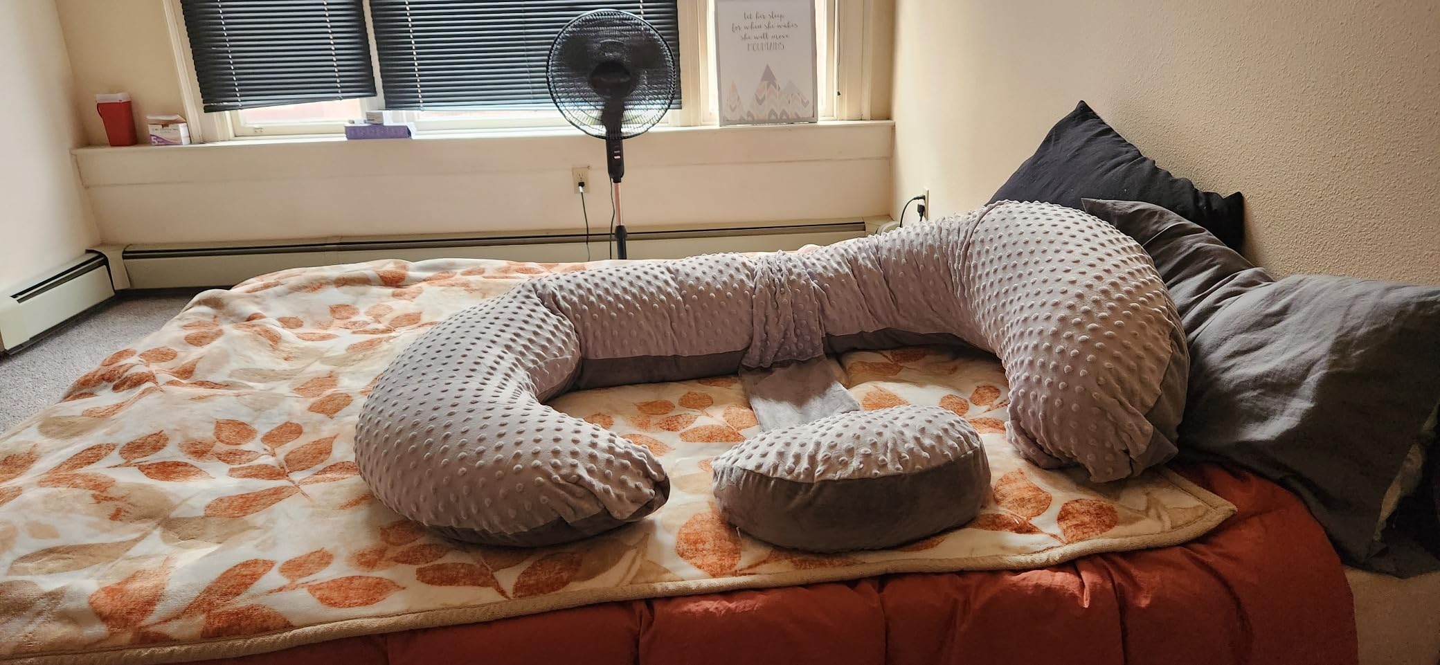 QUEEN ROSE Pregnancy Pillow E Shaped with Detachable Wedge, Adjustable Full Body Maternity Pillow for Sleeping, Dual-Sided Velvet Cover, 60 Inch Support for Side Sleepers, Grey customer photo 1