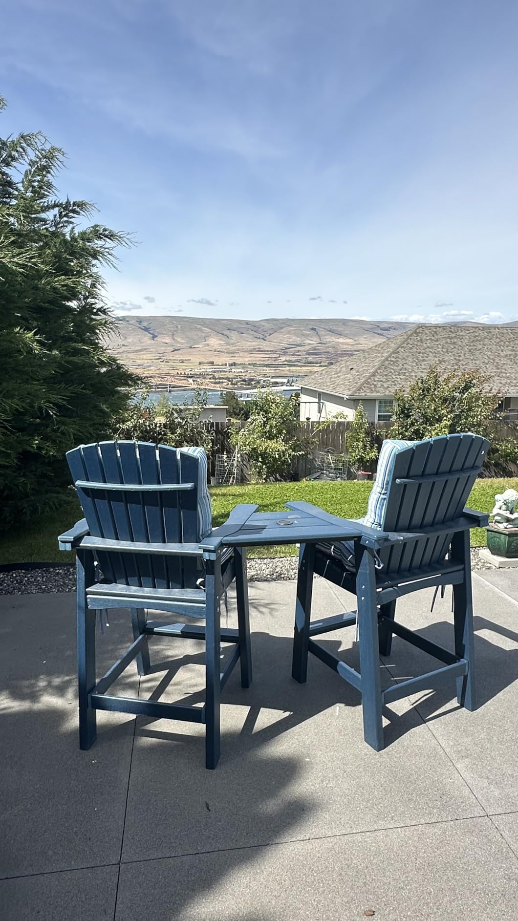 KINGYES Tall Adirondack Chair Set of 2 with Double Connecting Trays, Outdoor HDPE Adirondack Barstools, High Airondack Chair with Wood Grain, Embossed Balcony Chair for Backyard, Black customer photo 1