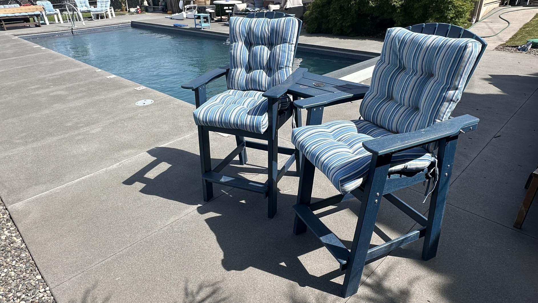KINGYES Tall Adirondack Chair Set of 2 with Double Connecting Trays, Outdoor HDPE Adirondack Barstools, High Airondack Chair with Wood Grain, Embossed Balcony Chair for Backyard, Black customer photo 2