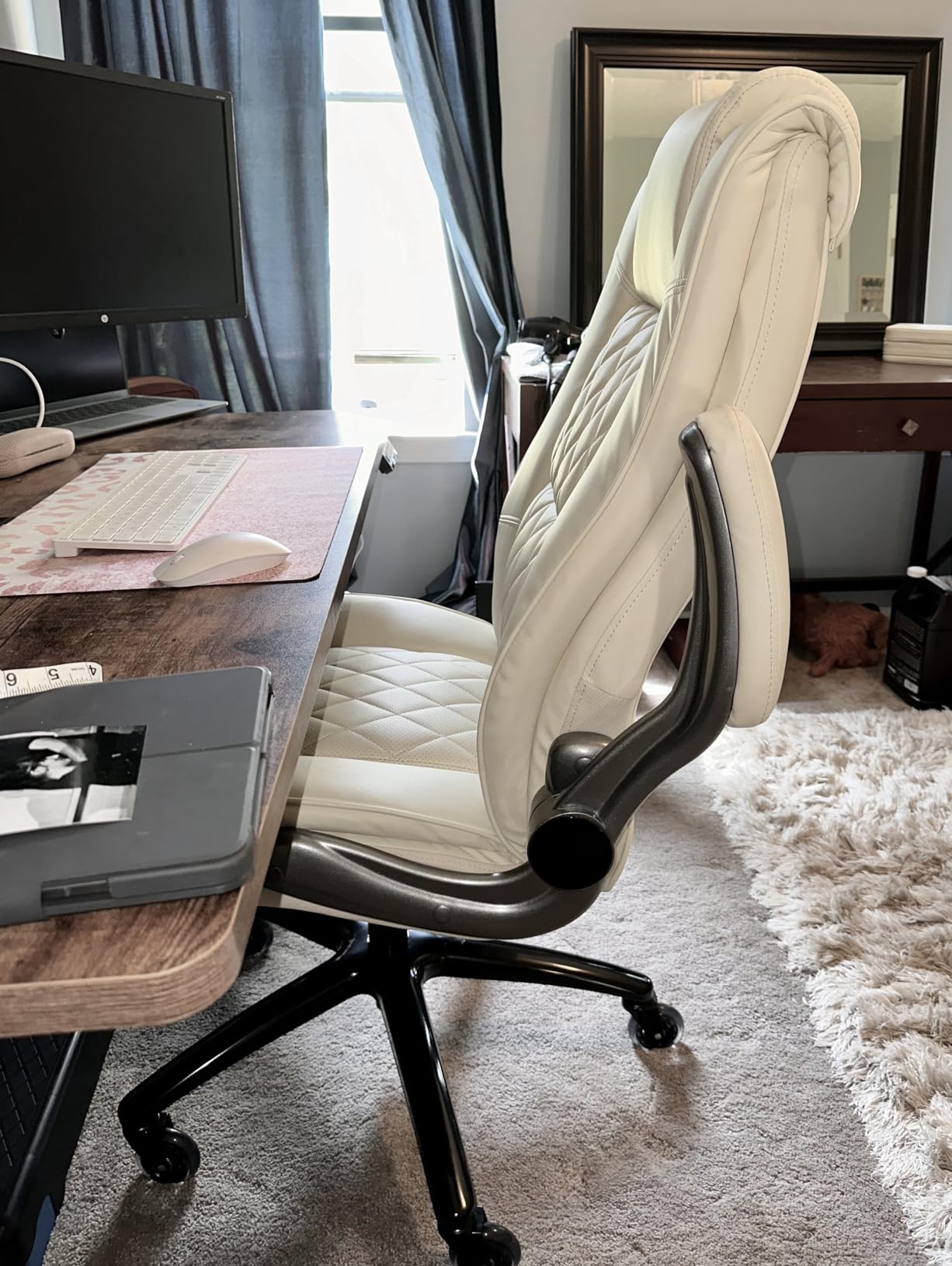High Back Office Chair - Flip Arms Adjustable Built-in Lumbar Support, Executive Computer Desk Chair Work Chairs, Thick Padded Strong Metal Base Quiet Wheels, Ergonomic Design for Back Pain customer photo 2