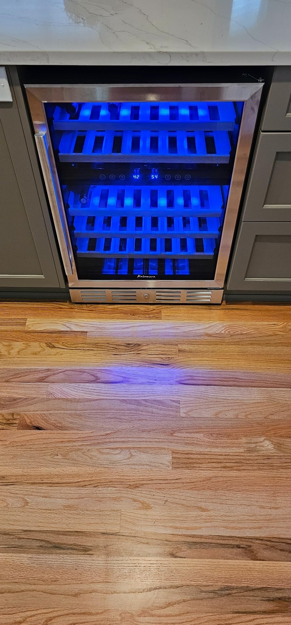Kalamera 24 Inch Wine Cooler, 37 Bottle - Dual Zone Built-in or Freestanding Fridge with Stainless Steel Reversible Glass Door, for Home, Kitchen or Office customer photo 1