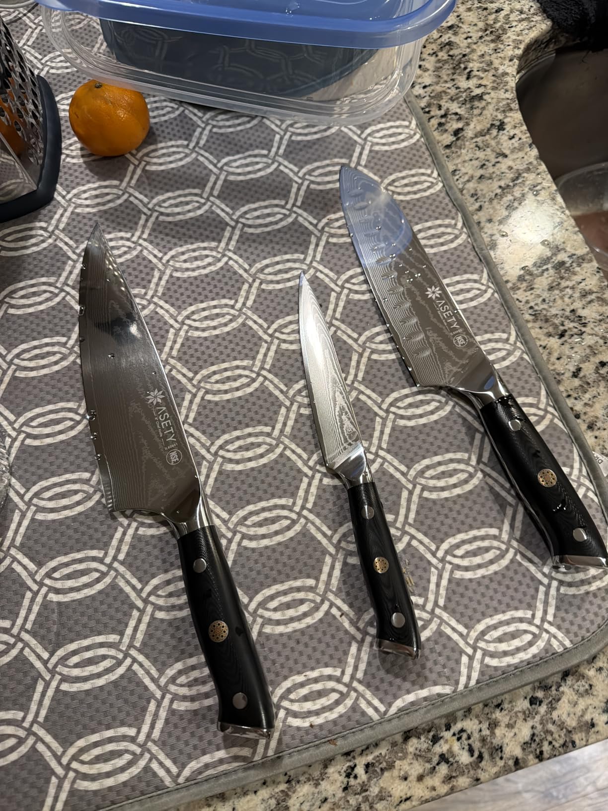 Damascus Knife Set 3 PCS: Japanese Kitchen Knives with VG10 Steel Core, Ultra-Sharp Professional Chef Knife Set, Full Tang G10 Handle, NSF Food-Safe, Elegant Box for Men Him Husband, Fathers day customer photo 2