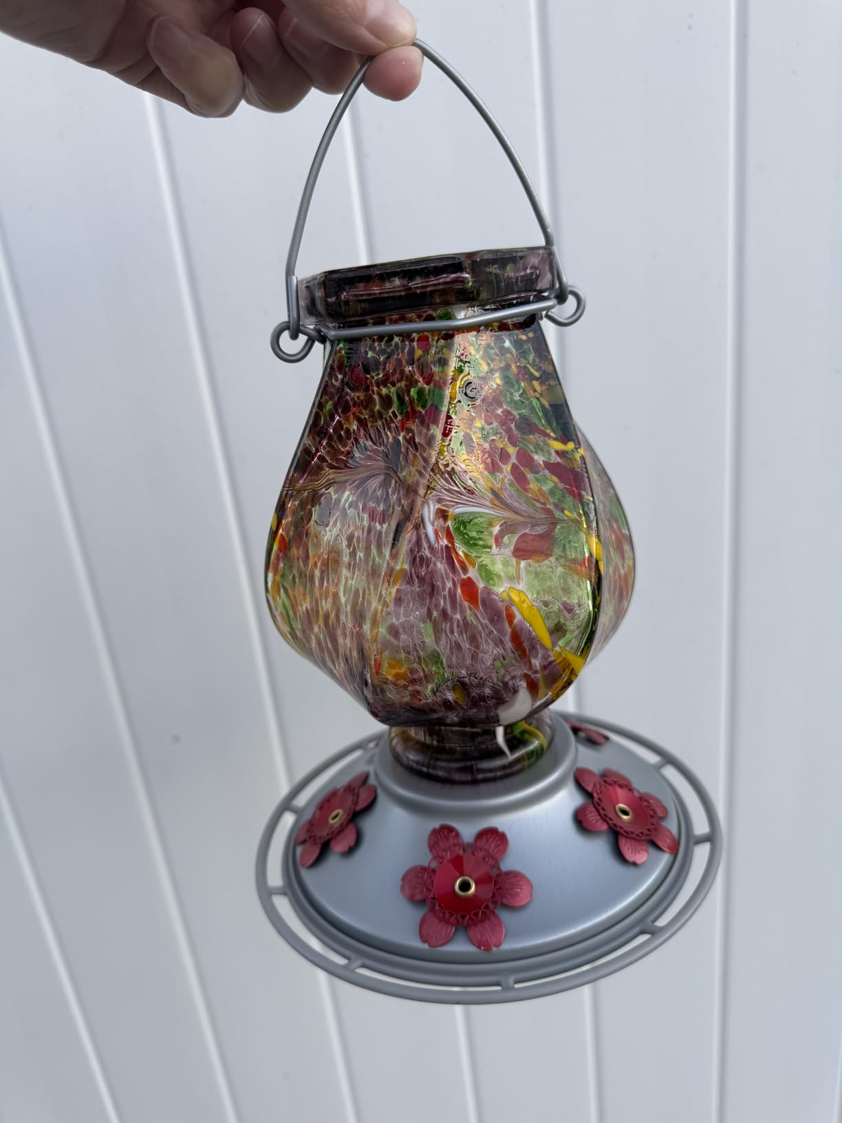 BOLITE Hummingbird Feeder, Hand Blown Glass Hummingbird Feeders for Outdoors Hanging with Ant Moat, 5 Bee-Proof Ports, Leak-Proof, 360 Degree Perch, 22oz, Red, Gifts for Women Men, Gifts for Mom Dad customer photo 2