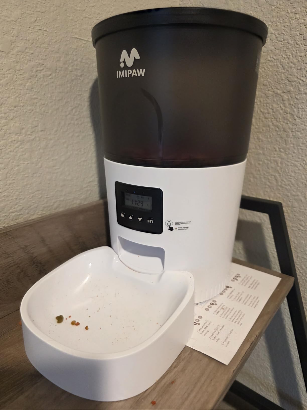 IMIPAW Automatic Cat Feeders, Timed Cat Dry Food Dispenser with Desiccant Bag, Dual Power Supply, Programmable Portion Size, 6 Meals, 20 Portions Per Day, Auto Pet Feeder for Cats and Small Dog, White customer photo 2