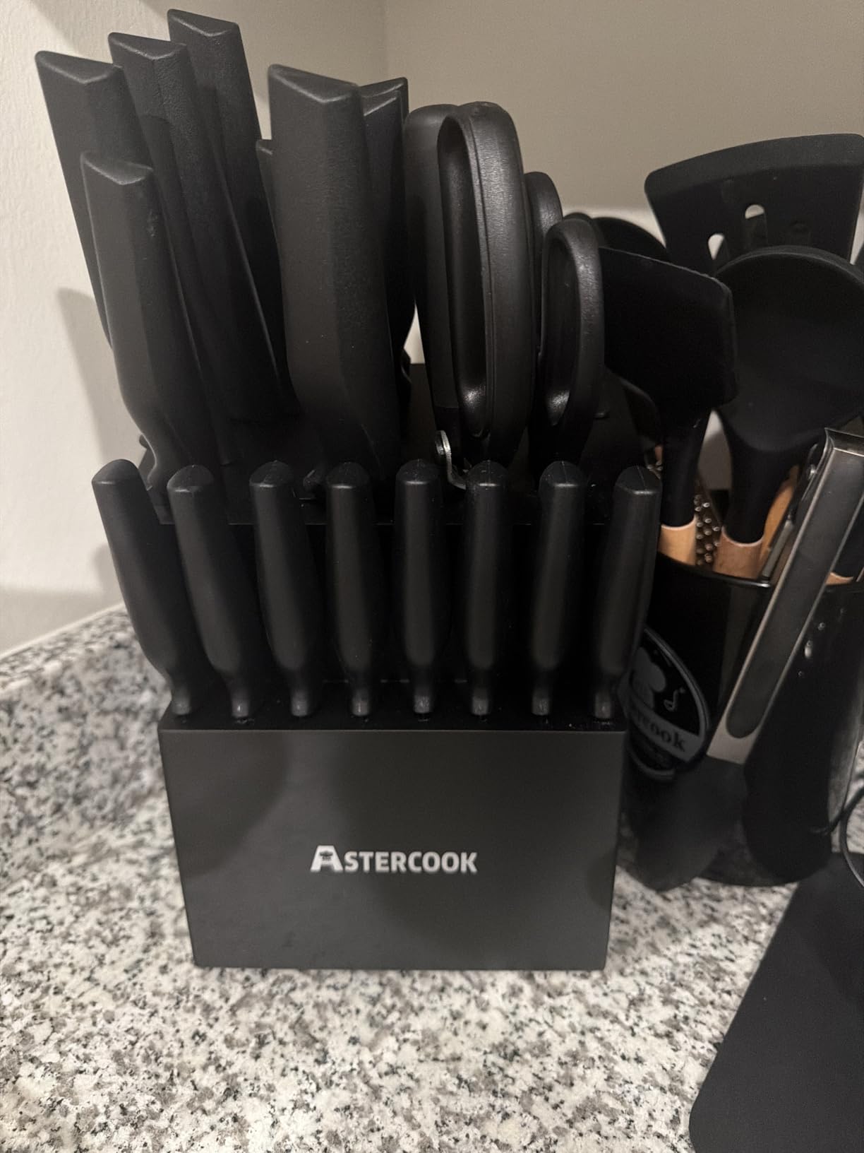 Astercook 21 Pieces Knife Sets for Kitchen with Block, Dishwasher Safe Kitchen Knife Set with Built-in Sharpener, German Stainless Steel Black Knife Block Set Mothers Day Gifts customer photo 2