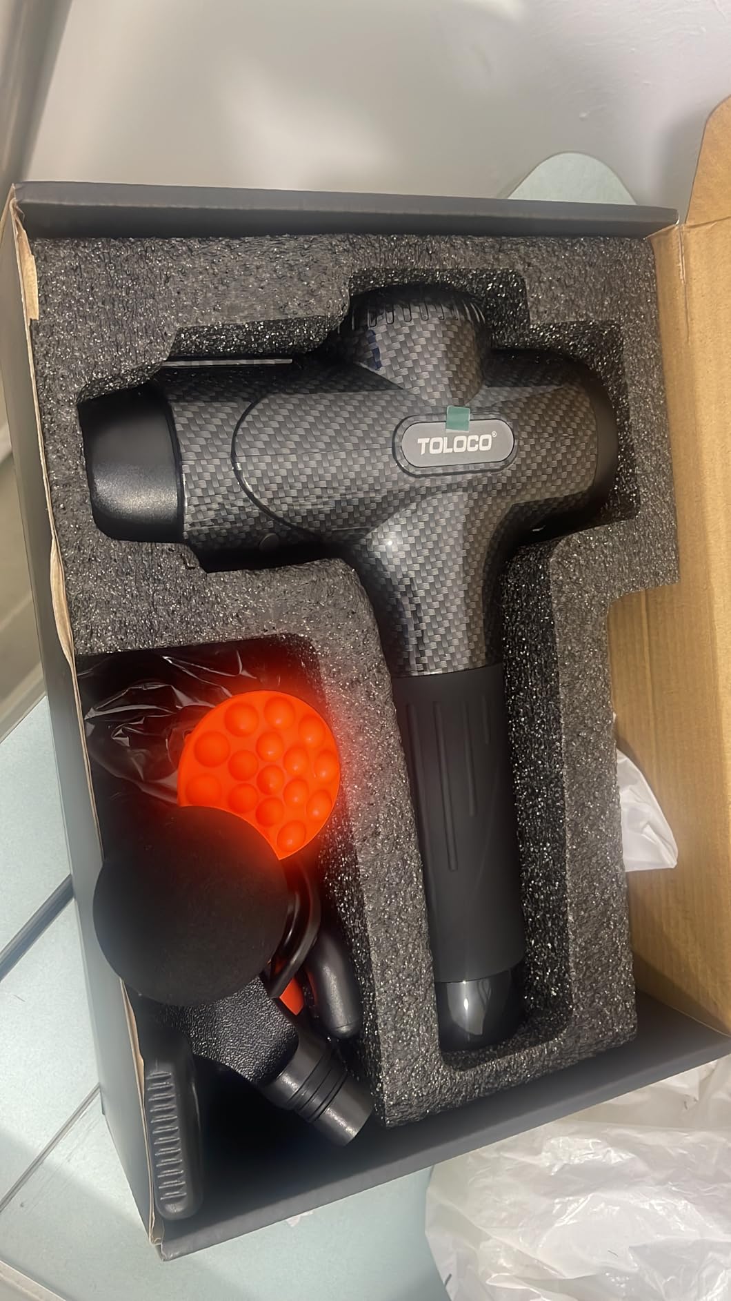 TOLOCO Massage Gun Deep Tissue, Percussion Massage Gun with 10 Replacement Heads, Super Quiet Portable Electric Massager for Athletes, Relax, Black customer photo 1