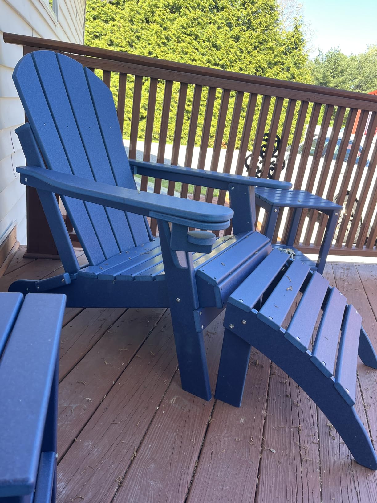 GREENVINES Folding Adirondack Chairs Set of 2, HDPE Plastic, Fire Pit Chair, All Weather, Cup Holder, Blue, for Deck Backyard Patio Outdoor Garden customer photo 1