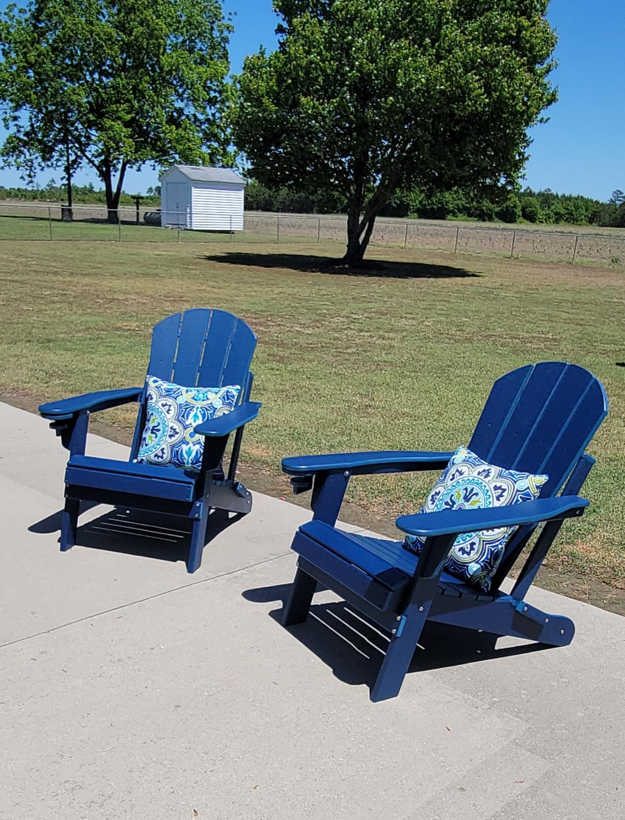 GREENVINES Folding Adirondack Chairs Set of 2, HDPE Plastic, Fire Pit Chair, All Weather, Cup Holder, Blue, for Deck Backyard Patio Outdoor Garden customer photo 2
