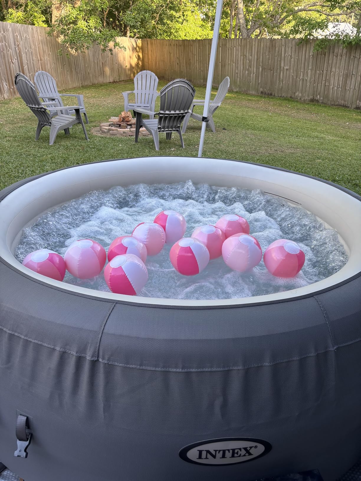 INTEX SimpleSpa 4 Person Round Inflatable Hot Tub, Bubble Massage Spa Set with Insulated Cover, Thermal Ground Cloth, & Chemical Dispenser, 77 in x 26 in customer photo 1