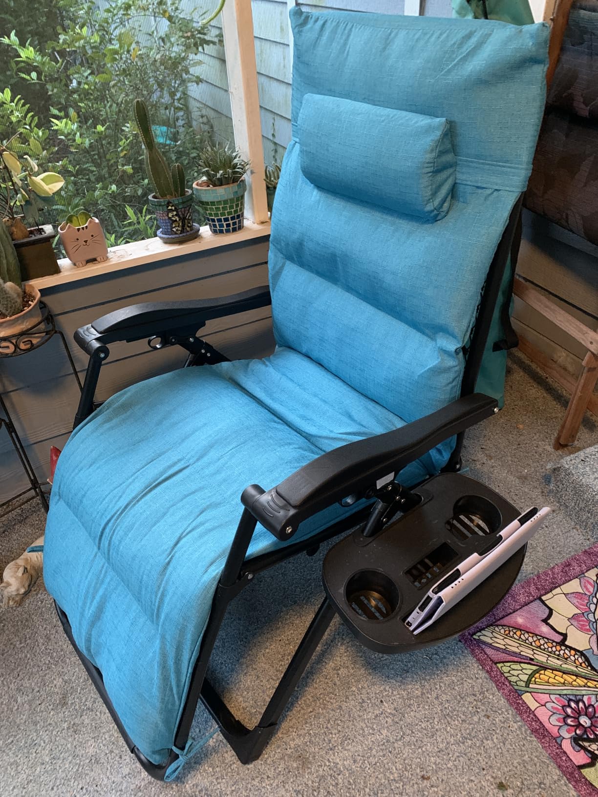 Best Choice Products Oversized Zero Gravity Chair, Folding Outdoor Patio Recliner, XL Anti Gravity Lounger w/Removable Cushion, Cup Holder, Side Tray, 350lb Capacity - Fossil Gray customer photo 2