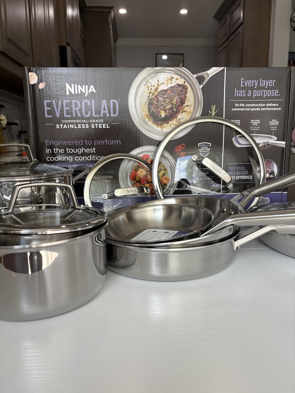 Ninja EverClad Stainless Steel Cookware 12 Piece Pots and Pans Set, All Stovetops and Induction, Oven Safe to 600F, Tri-Ply Commercial-Grade, C99012 customer photo 2