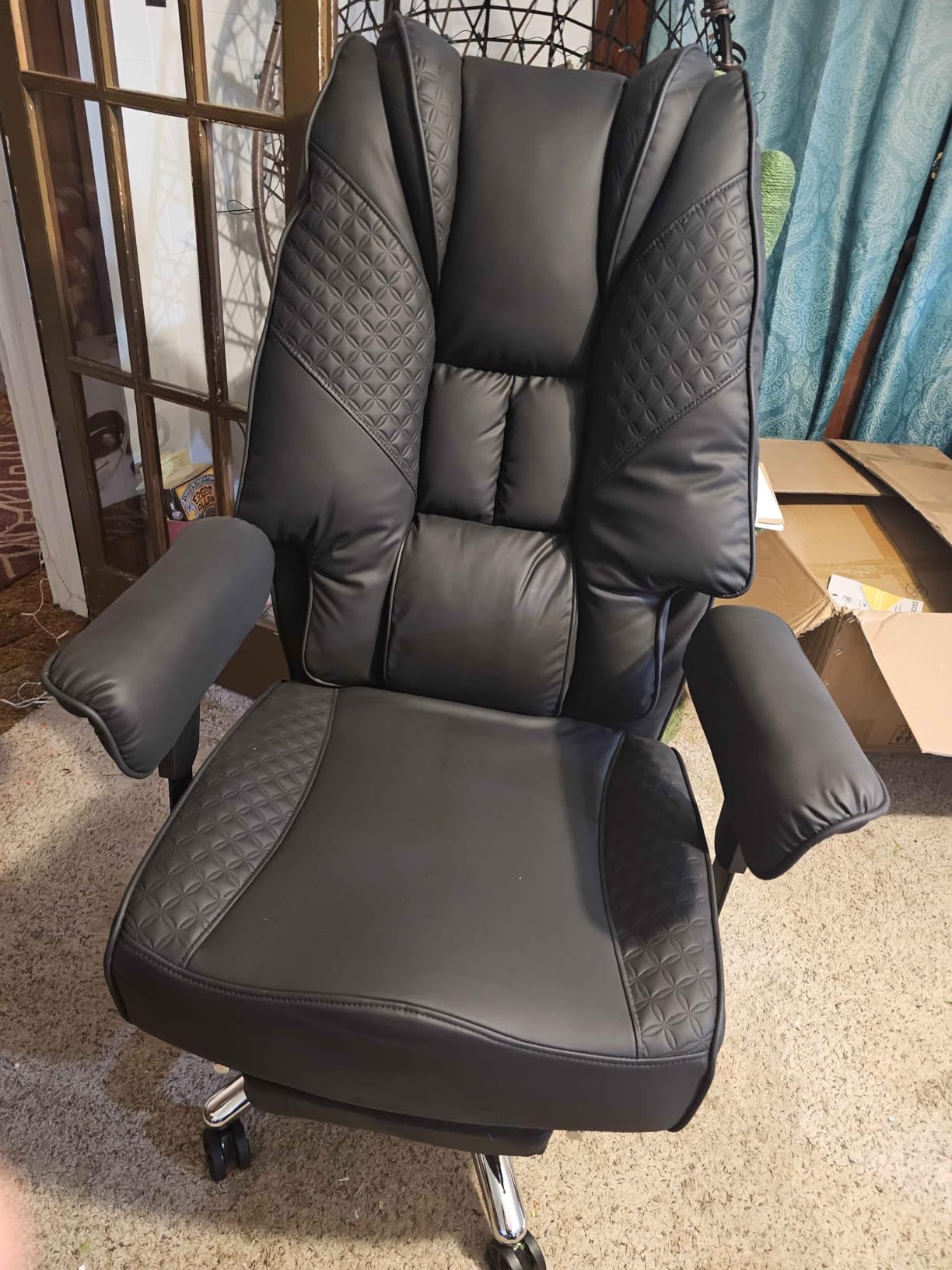 EXCEBET Big and Tall Office Chair 400lbs Wide Seat, Leather High Back Executive Office Chair with Foot Rest, Ergonomic Chairs Lumbar Support for Lower Back Pain Relief (Light Grey) customer photo 1