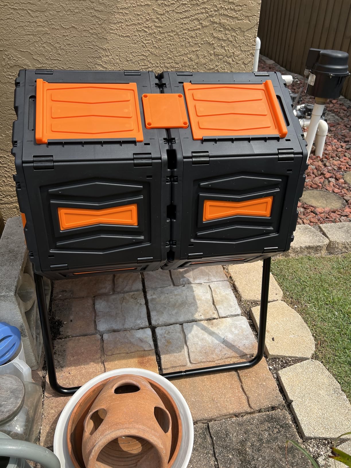 Compost Tumbler, Easy Assemble & Efficient Outdoor Compost Bin, 45 Gallon/170L Dual Chamber Rotating Composter, Orange Door customer photo 1