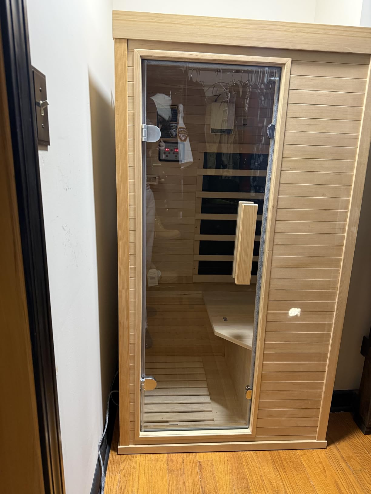 ZONEMEL Traditional Wooden Steam Sauna Room, 2 Person Canadian Hemlock Luxurious Indoor Sauna with 3.5 KW Harvia Stove Heater, Bluetooth Speaker, Sauna Stone, Wooden Bucket, Scoop, Reading Light, 220V customer photo 2