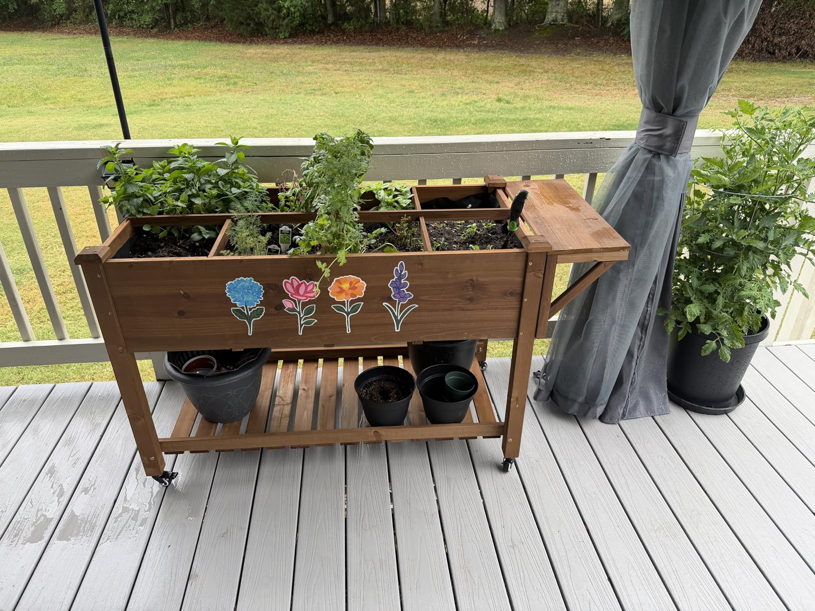 ketive Raised Garden Bed with Lockable Wheels Mobile Elevated Wood Planter, Storage Shelf, Protective Liner, 55.5x24x32in (Brown) customer photo 1