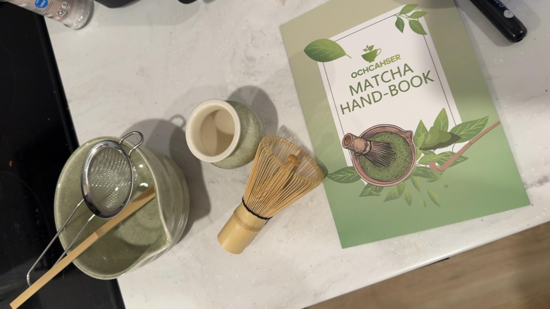 Matcha Set, Japanese Tea Set Includes Matcha Bowl with Spout, Matcha Whisk Holder, Bamboo Matcha Whisk and Bamboo Scoop, 17 oz Mottled Green Glaze Ceramic Matcha Kit for Tea Lovers customer photo 1