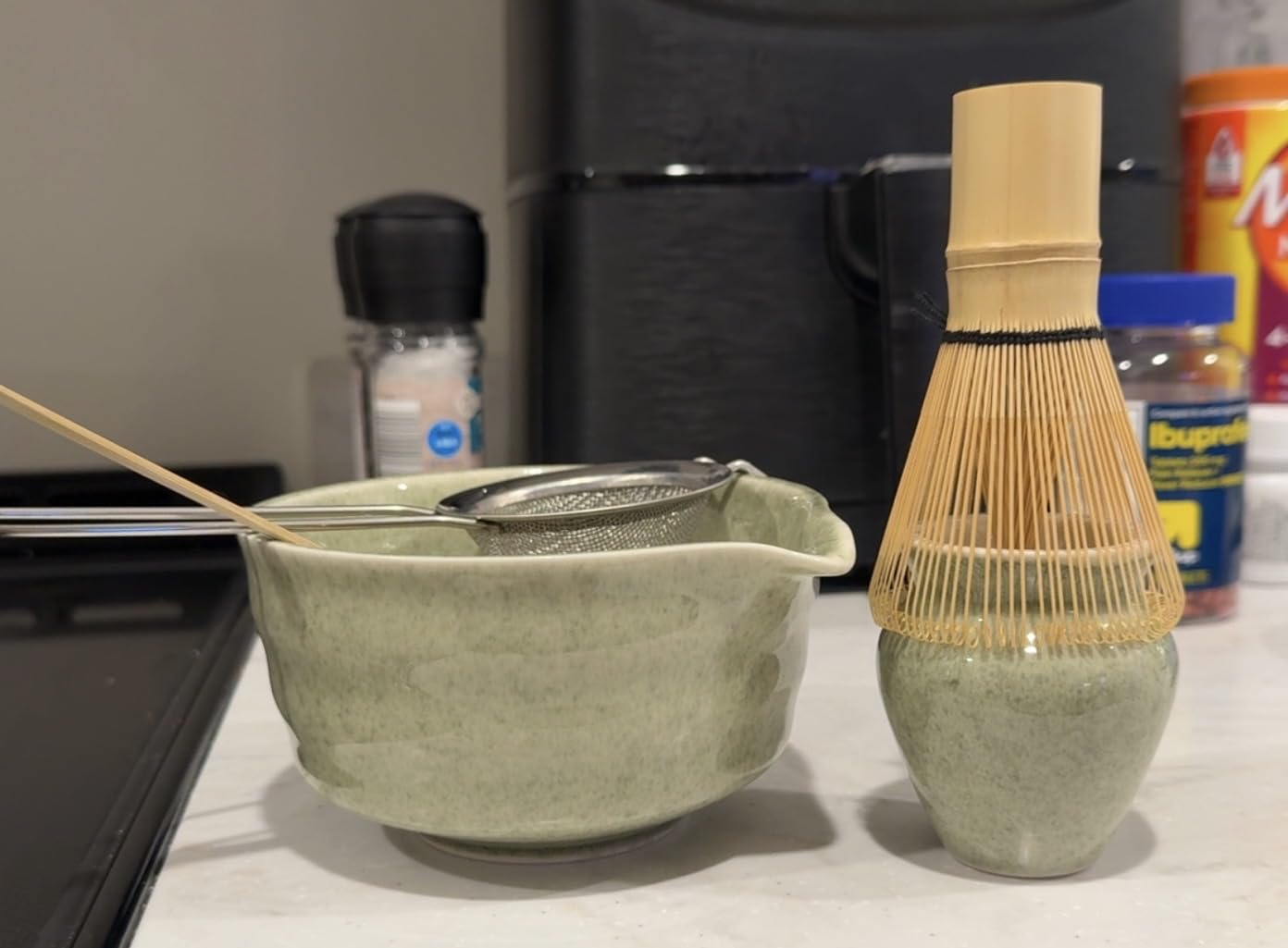 Matcha Set, Japanese Tea Set Includes Matcha Bowl with Spout, Matcha Whisk Holder, Bamboo Matcha Whisk and Bamboo Scoop, 17 oz Mottled Green Glaze Ceramic Matcha Kit for Tea Lovers customer photo 2