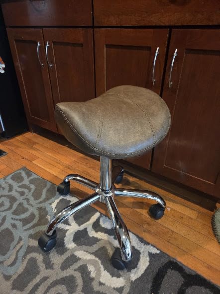 FIRAVOE Saddle Stool, Swivel Saddle Stool with Wheels, Adjustable Rolling Stool 18