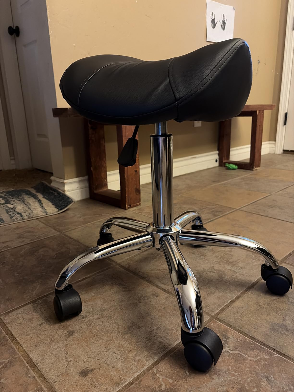 FIRAVOE Saddle Stool, Swivel Saddle Stool with Wheels, Adjustable Rolling Stool 18