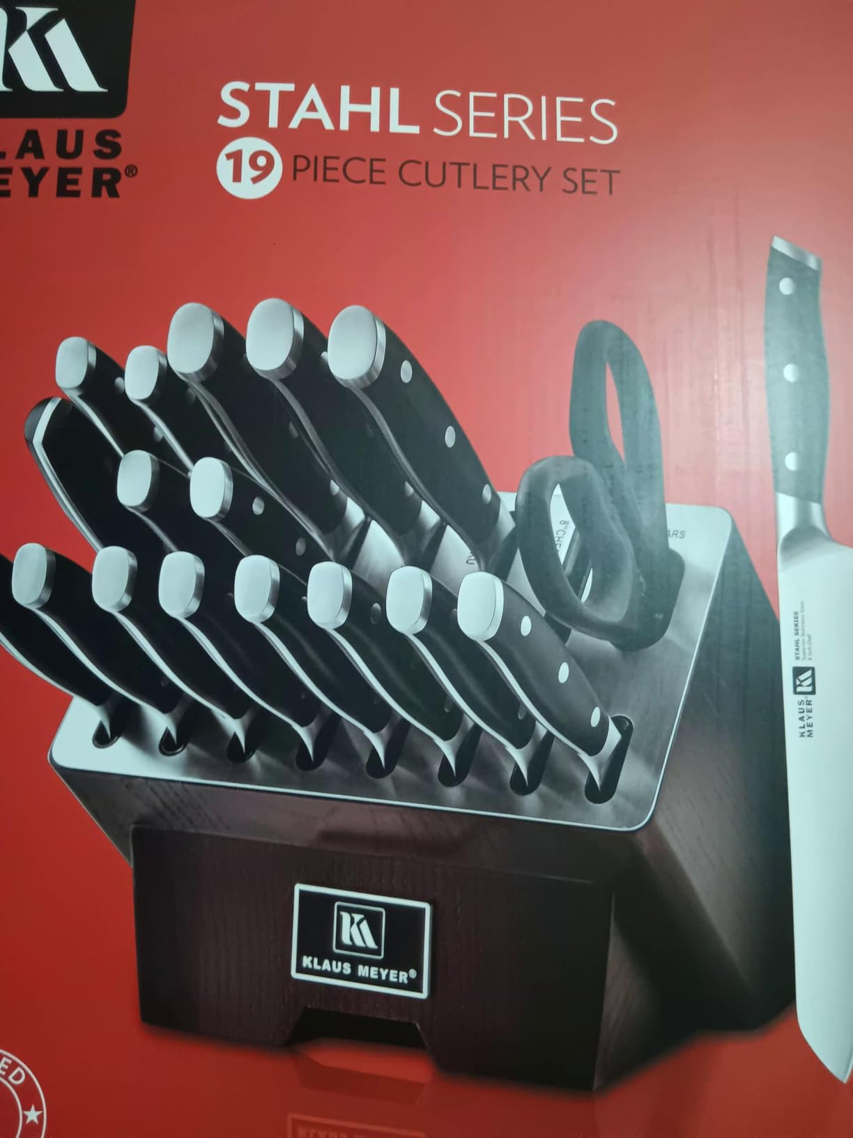 Klaus Meyer 19-Piece Knife Block Set with Sharpener, High Carbon German Stainless Steel (Stahl), Full-Tang Handles, Kitchen Knife Set customer photo 2