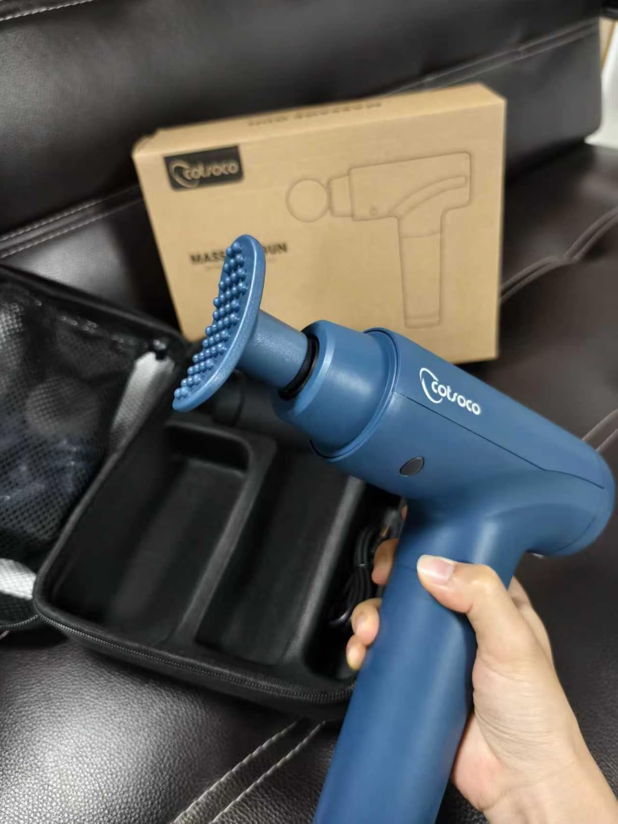 cotsoco Massage Gun Deep Tissue, Muscle Massage Gun with 9 Attachment Heads 20 Speeds & Silent Brushless Motor for Pain Relief, Handheld Percussion Back Massager Gun, Fathers Day Dad Gifts(Black) customer photo 1