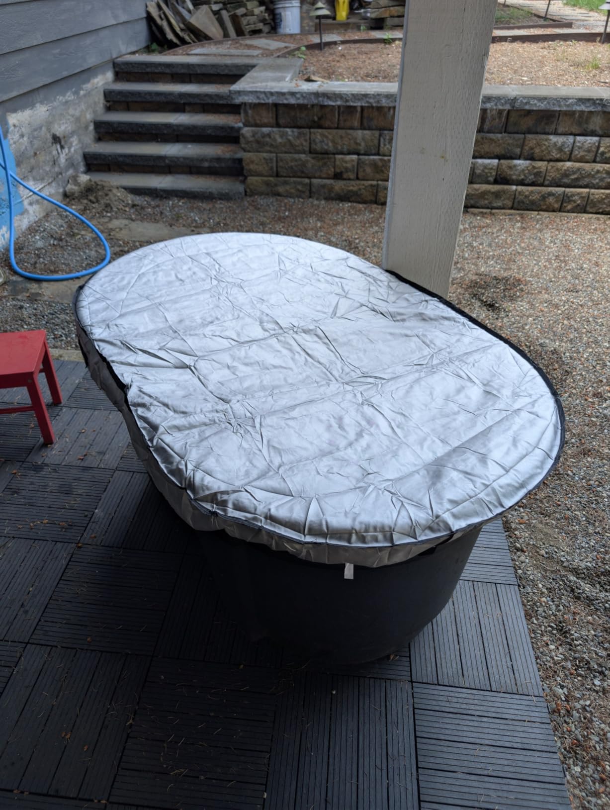 Rubermaid 100 Gallon Waterproof Stock Tank Cover with Zipper, Rectangular Cold Plunge Oval Ice Bath Tub Horse Livestock Water Trough Insulated Cover for Outdoor Polar Protector 100 Gal Hot Tub customer photo 1
