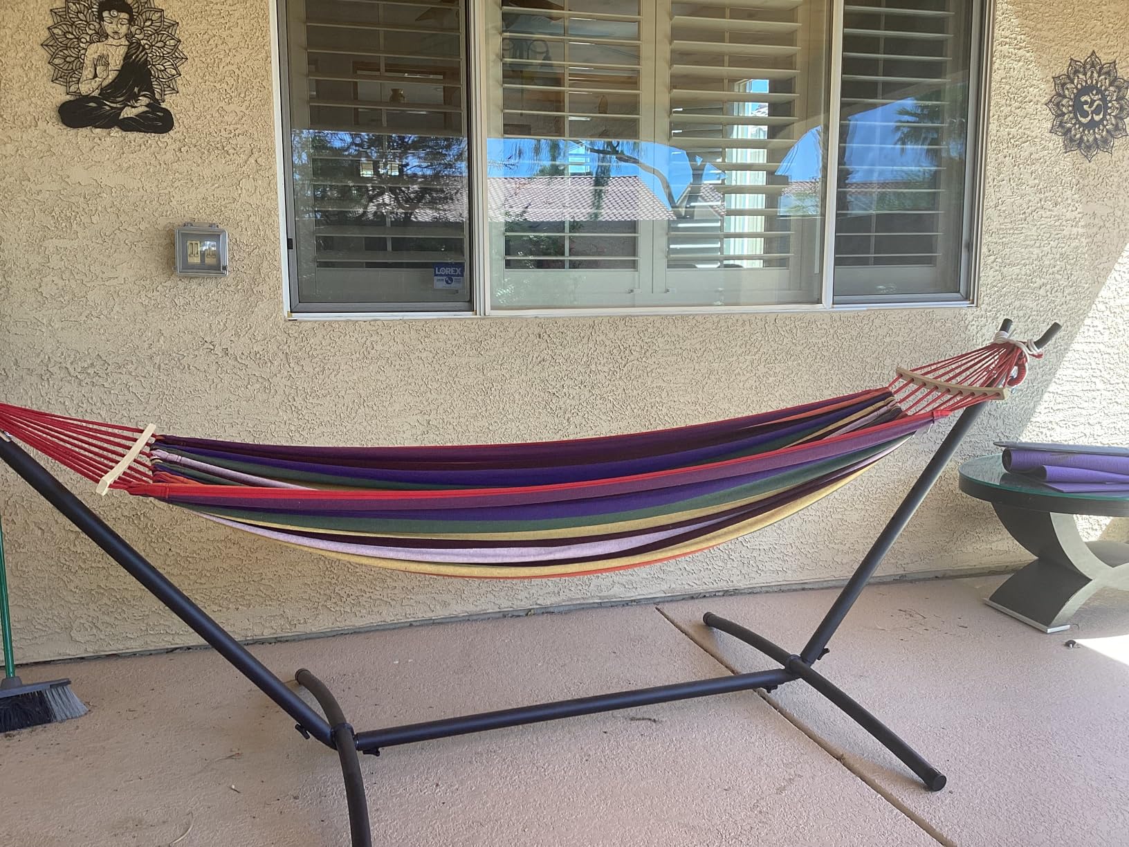 EveryFun Double Hammock with Heavy-Duty Steel Stand, Portable, Easy Assembly, 600lbs Weight Capacity, Perfect for Indoor, Yard, Camping, or Outdoor - Rainbow customer photo 1