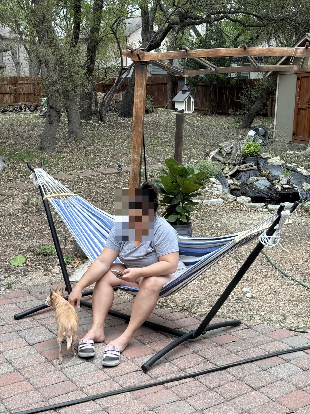 EveryFun Double Hammock with Heavy-Duty Steel Stand, Portable, Easy Assembly, 600lbs Weight Capacity, Perfect for Indoor, Yard, Camping, or Outdoor - Rainbow customer photo 2